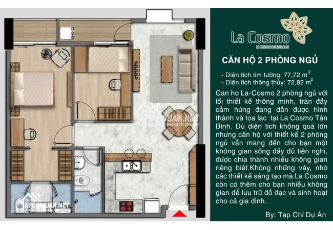 Thiết kế căn hộ La Cosmo 2 phòng ngủ 