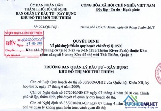 Quy hoạch 1/500 dự án The River Thủ Thiêm Quận 2