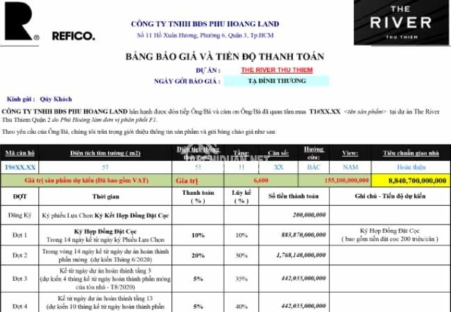 Giá Bán Và Tiến Độ Thanh Toán Mua Căn Hộ The River Thủ Thiêm