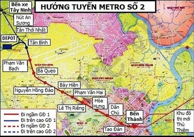 Lộ trình tuyến metro số 2. Ảnh: Ban quản lý đường sắt đô thị TP HCM