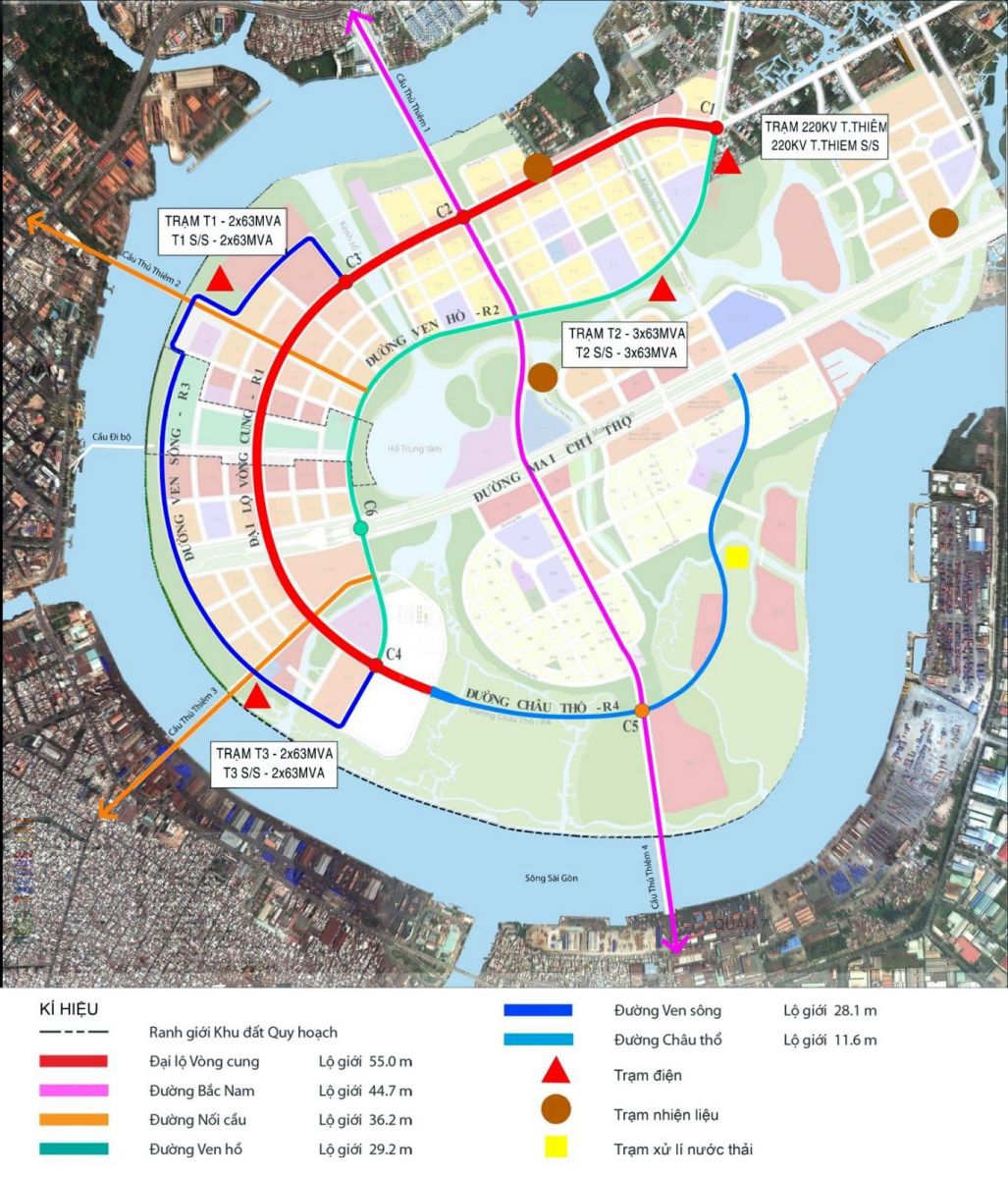 Sơ đồ 6: Các khu vực đầu mối hạ tầng kỹ thuật tại Khu đô thị mới Thủ Thiêm năm 2022