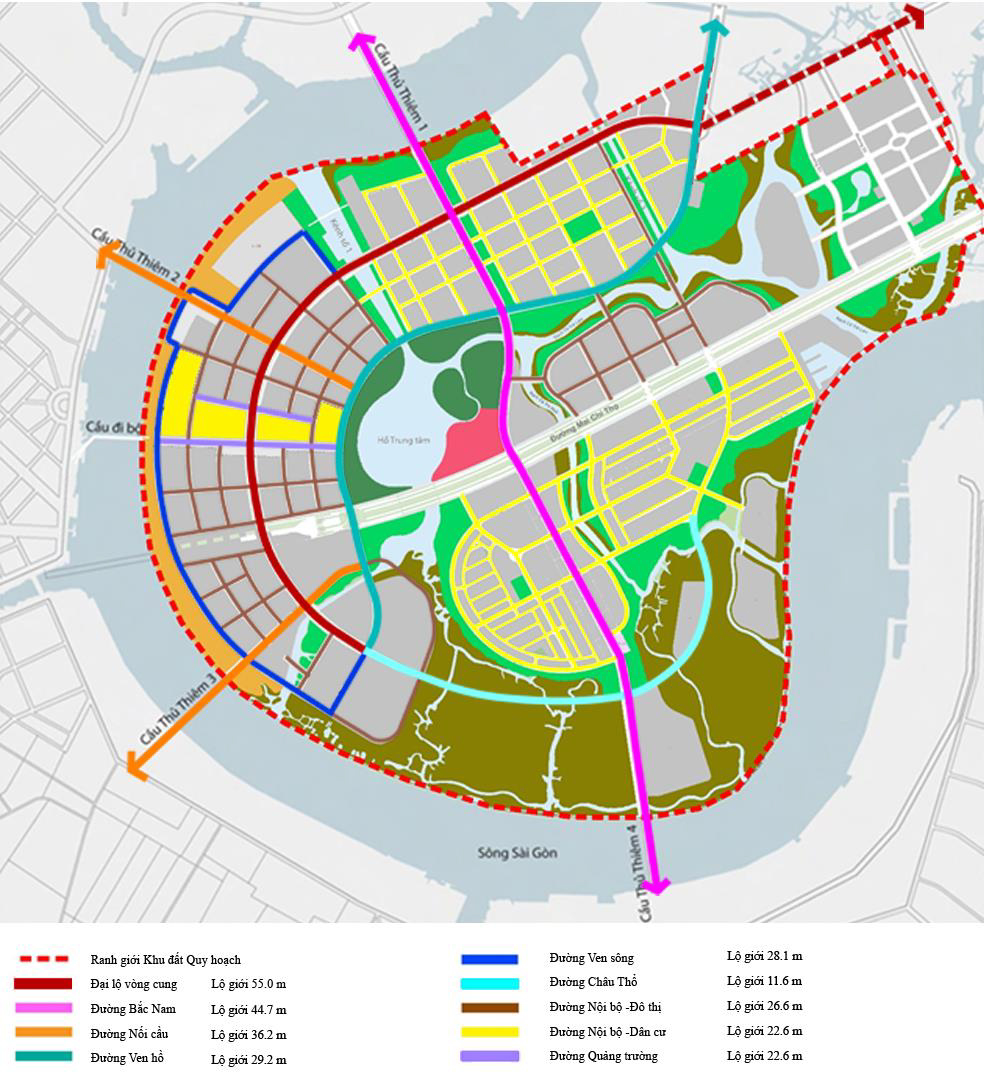Sơ đồ 7: Phân cấp đường tại Khu đô thị mới Thủ Thiêm năm 2022.