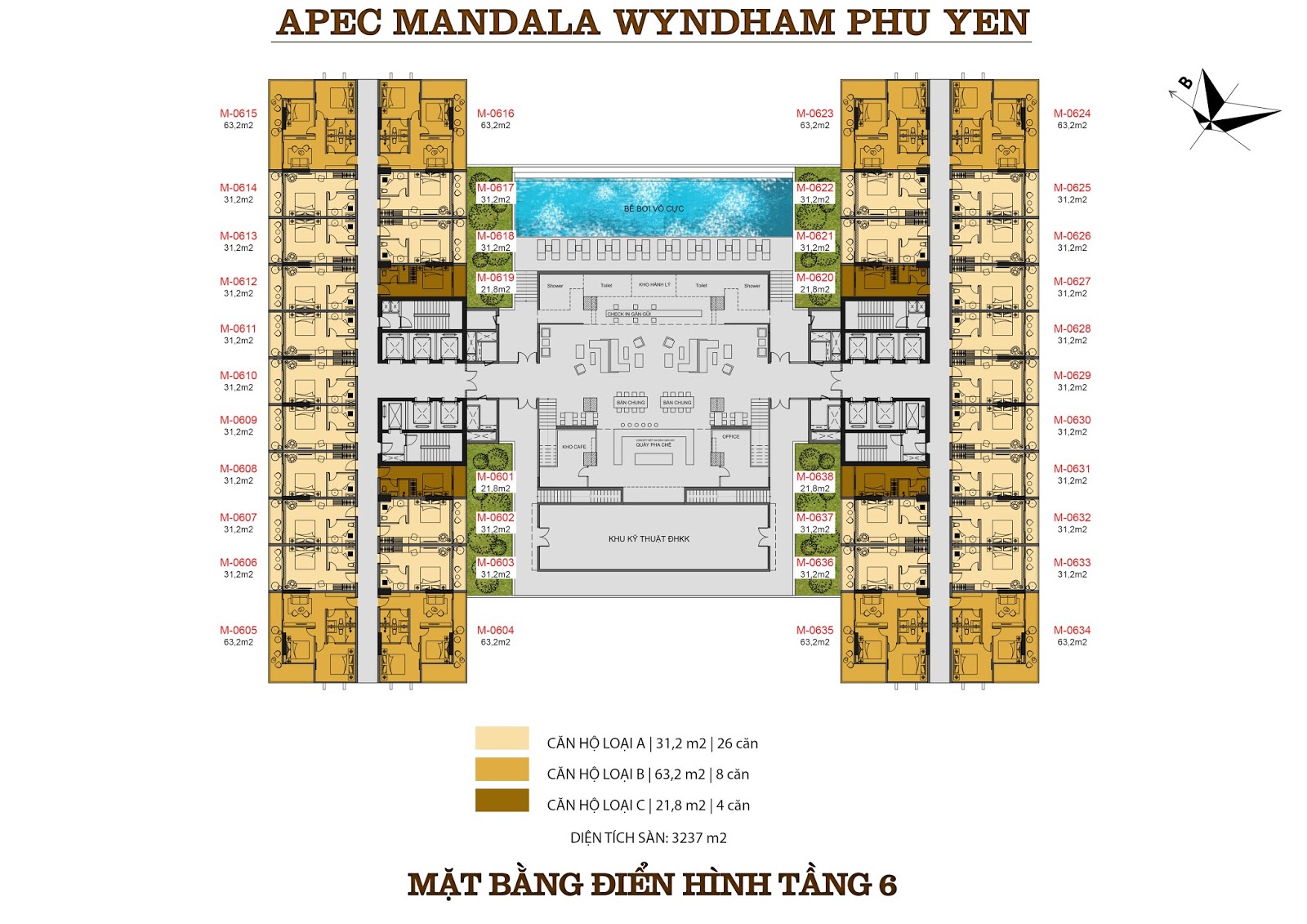 Apec Mandala Phú yên mặt bằng tầng 6